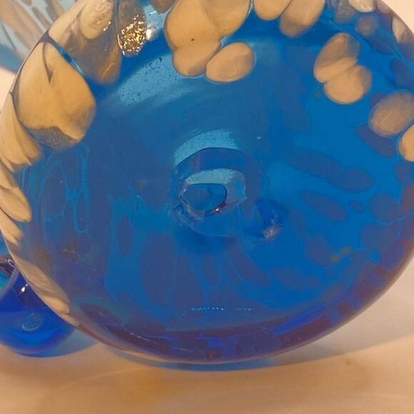 Rainbow Small Mini Pitcher Splatter Vase Blue White Hand Blown Hand Painted - Picture 9 of 13